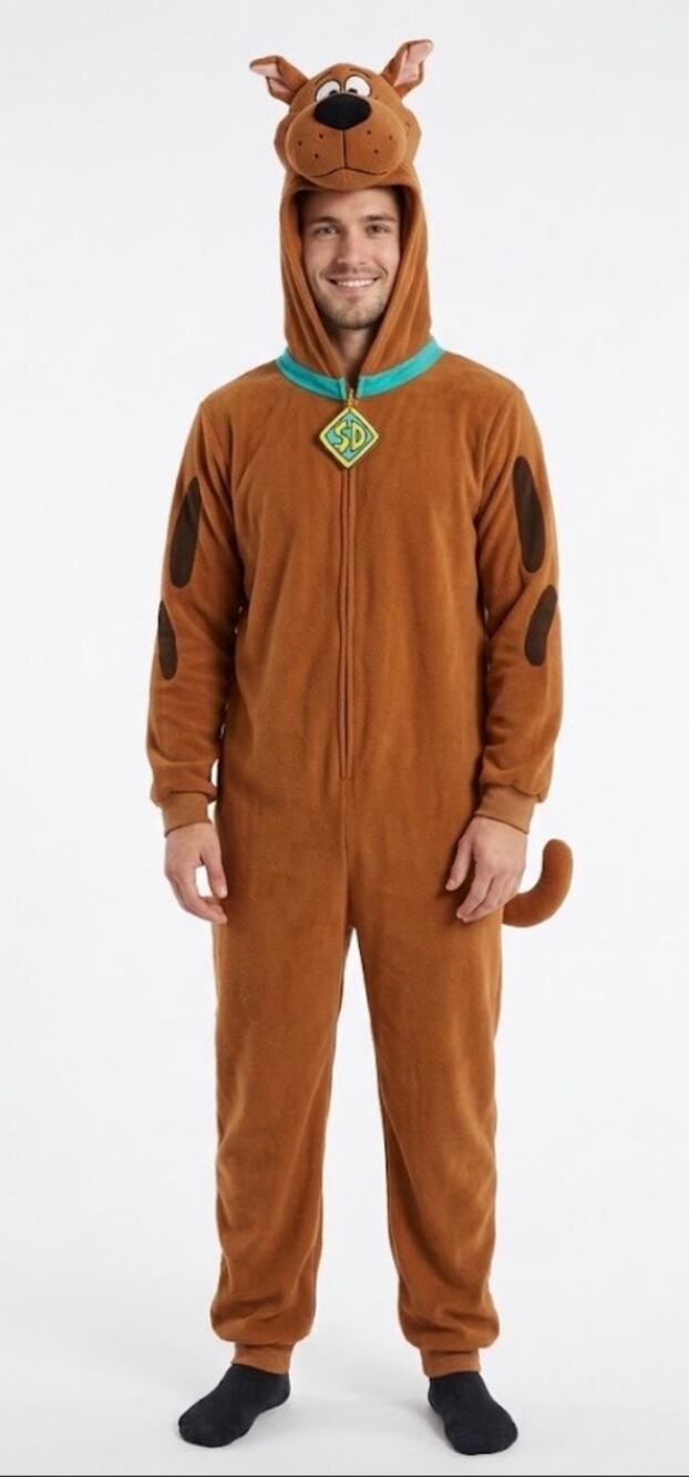 SCOOBY DOO PLUSH HEAD ONE PIECE JUMPSUIT COSTUME - ADULT - L/XL